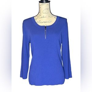 Cable & Gauge 3/4 sleeves ribbed sweater blouse rhinestone zipper size XL EUC